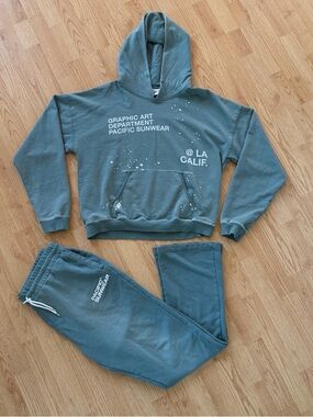 Pacific Sunwear Teal Graphic Hoodie & Flare Pants Set Size Large